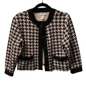 1045 Park Vintage Houndstooth‎ Knit Jacket Black White Button Front Blazer Small